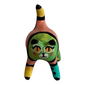 Mexican Alebrije Cat Sculpture Small Pottery Kitty Figurine Collectible NWOT